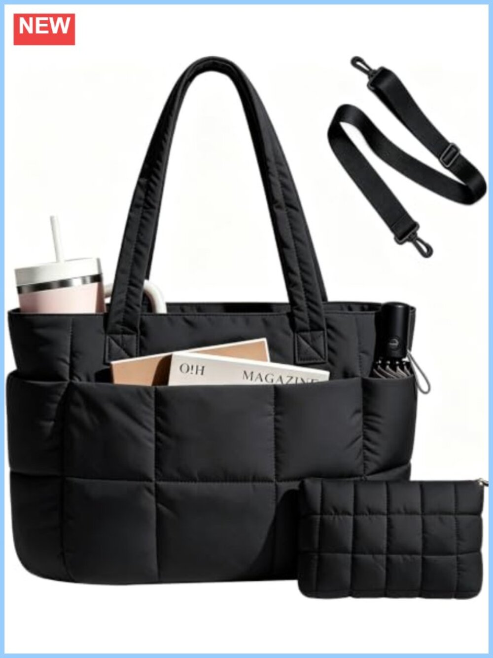Lightweight Quilted Puffer Tote Shoulder Bag Laptop Travel